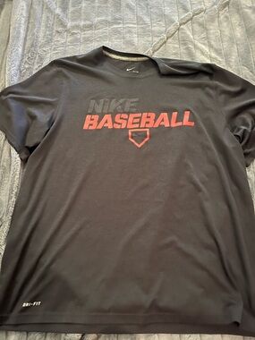 Nike Black Short Sleeve Baseball Tee with Red Logo